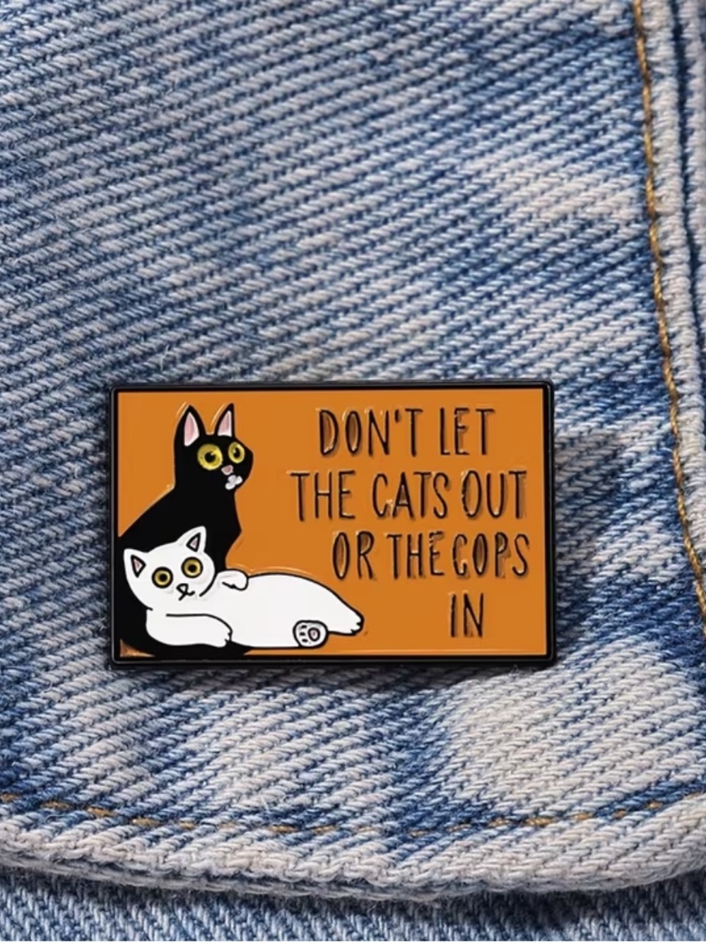 Polychrome Cat Enamel Pin - Don't Let the Cats Out or the Cops In